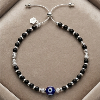 DIVYORO SILVER NAZAR BLACK BEAD ANKLET