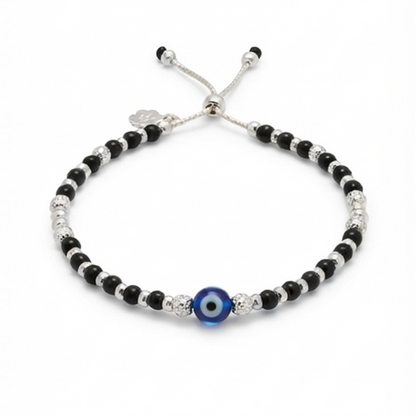 DIVYORO SILVER NAZAR BLACK BEAD ANKLET