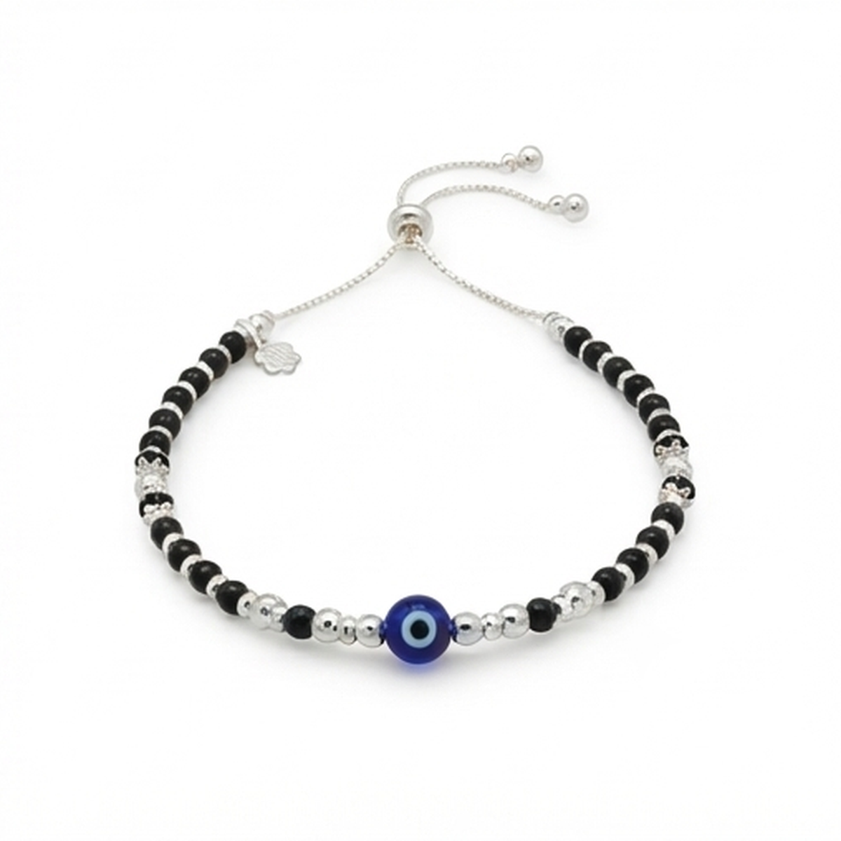 DIVYORO SILVER AND BLACK BEADED PROTECTION ANKLET