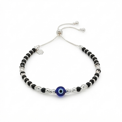 DIVYORO SILVER AND BLACK BEADED PROTECTION ANKLET