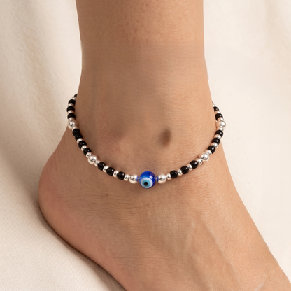 DIVYORO NAZARIYA BLUE EYE SILVER ANKLET