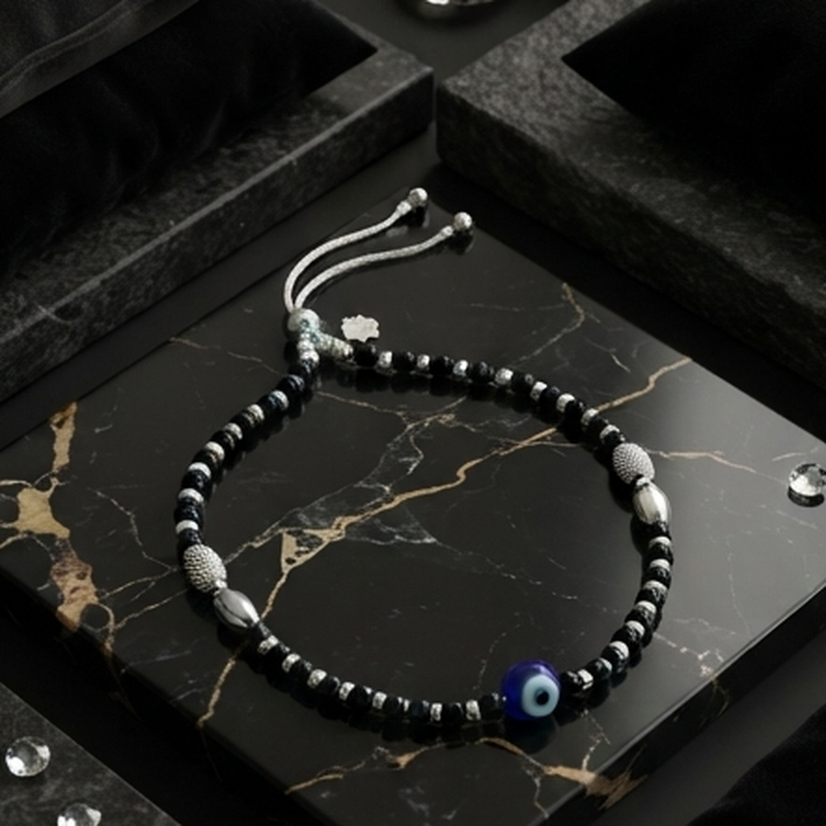 DIVYORO OBSIDIAN EYE SILVER ANKLET
