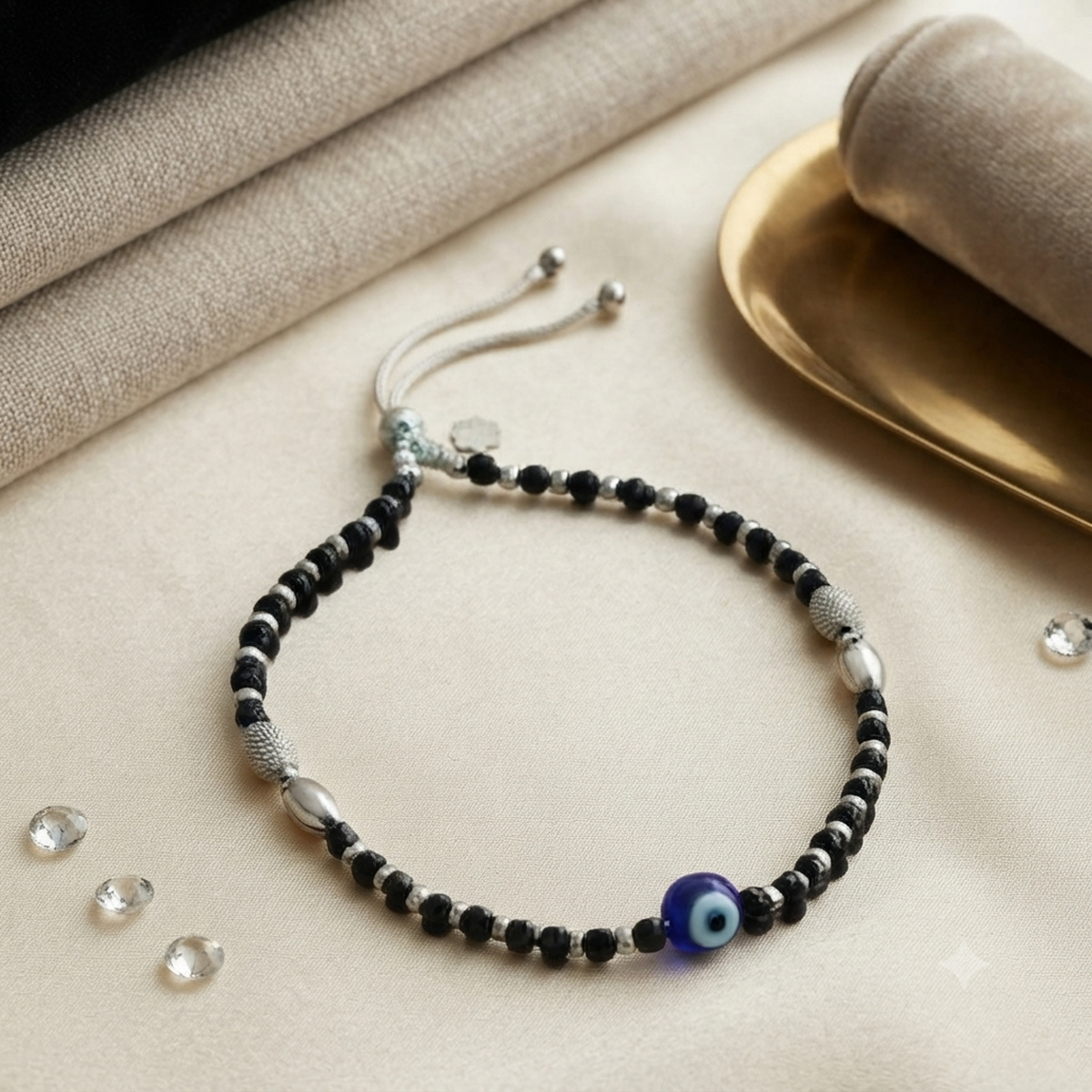 DIVYORO OBSIDIAN EYE SILVER ANKLET