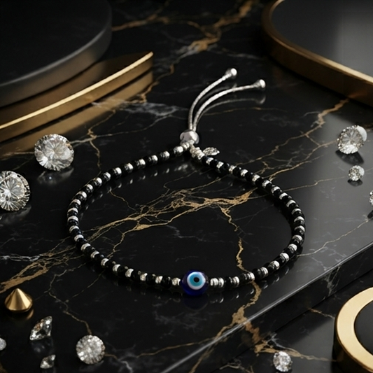 DIVYORO BEADED EVIL EYE SILVER PULL TIE ANKLET