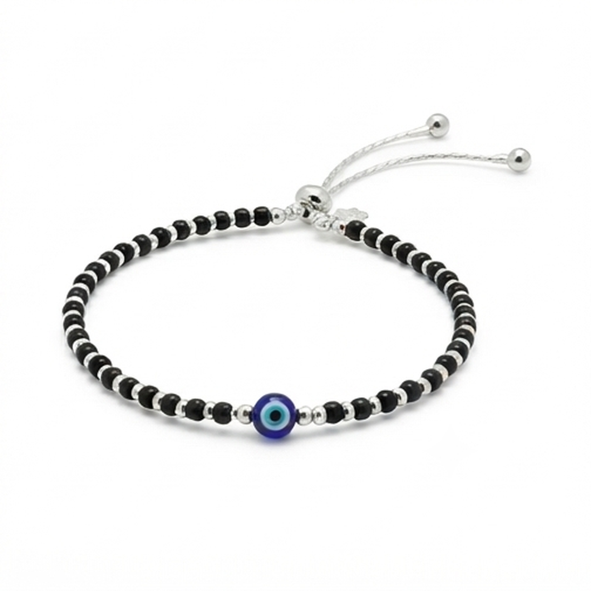 DIVYORO BEADED EVIL EYE SILVER PULL TIE ANKLET