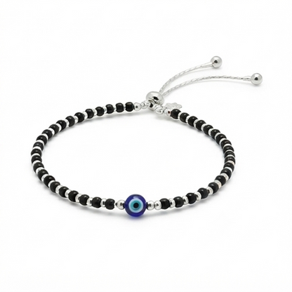 DIVYORO BEADED EVIL EYE SILVER PULL TIE ANKLET