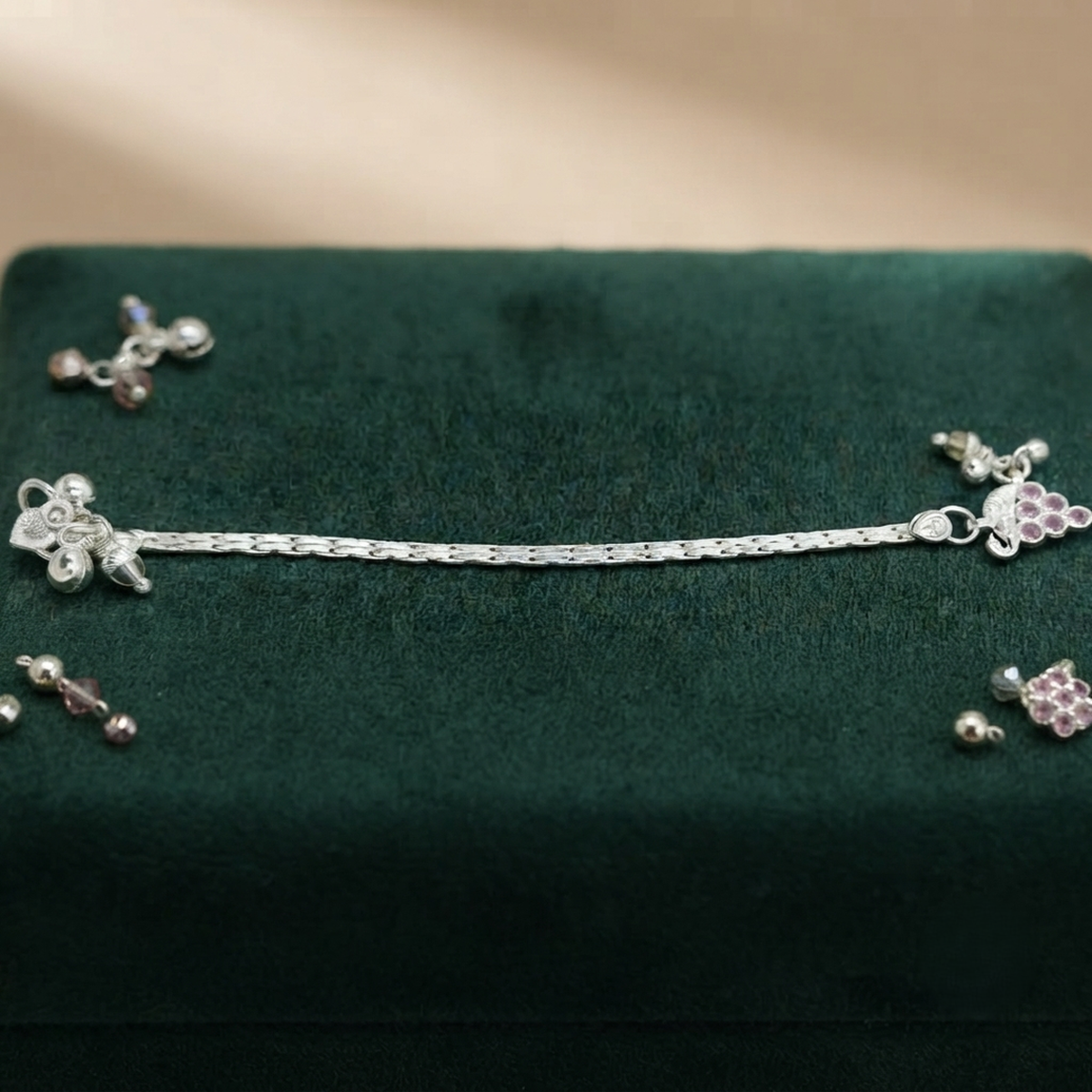 DIVYORO PINK BLOSSOM CHARM SILVER ANKLET
