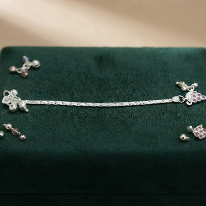 DIVYORO PINK BLOSSOM CHARM SILVER ANKLET