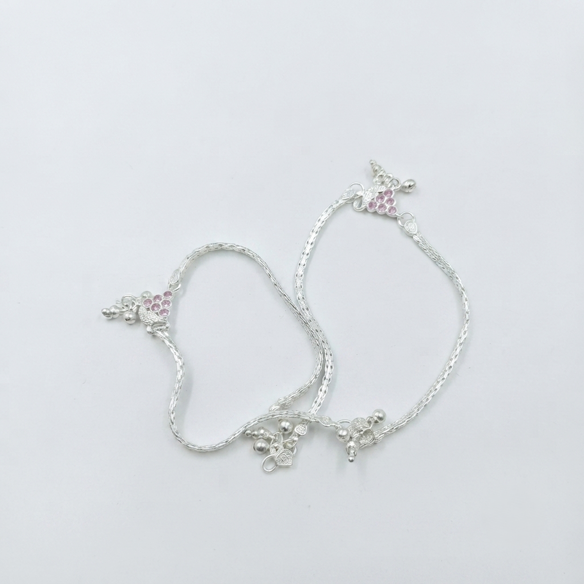 DIVYORO PINK BLOSSOM CHARM SILVER ANKLET