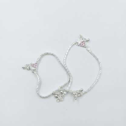 DIVYORO PINK BLOSSOM CHARM SILVER ANKLET