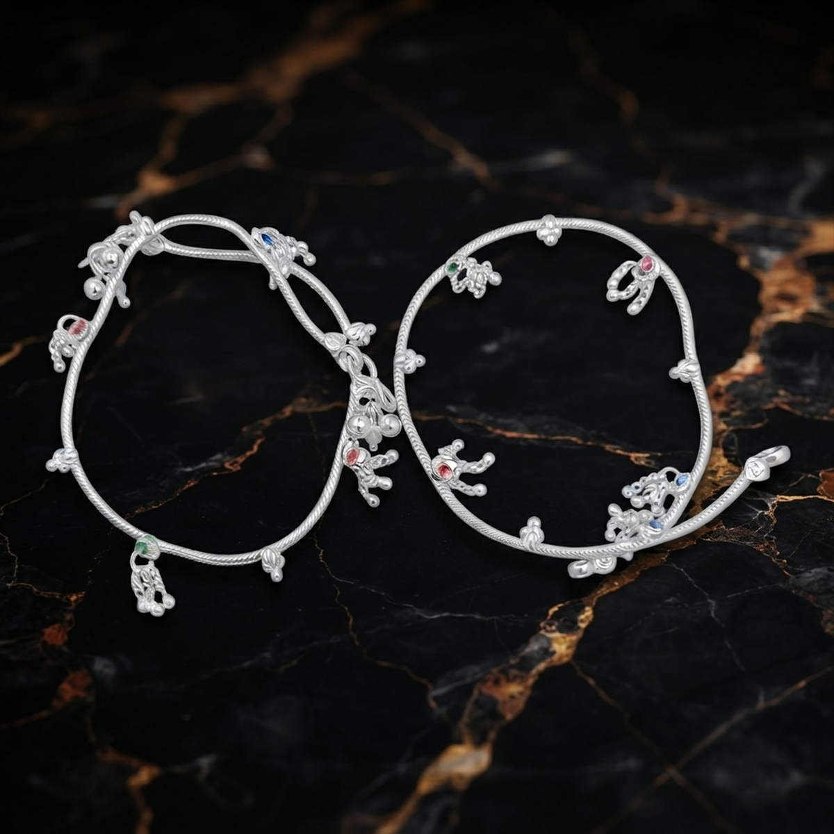DIVYORO BEADED STONE ACCENTED SILVER ANKLET