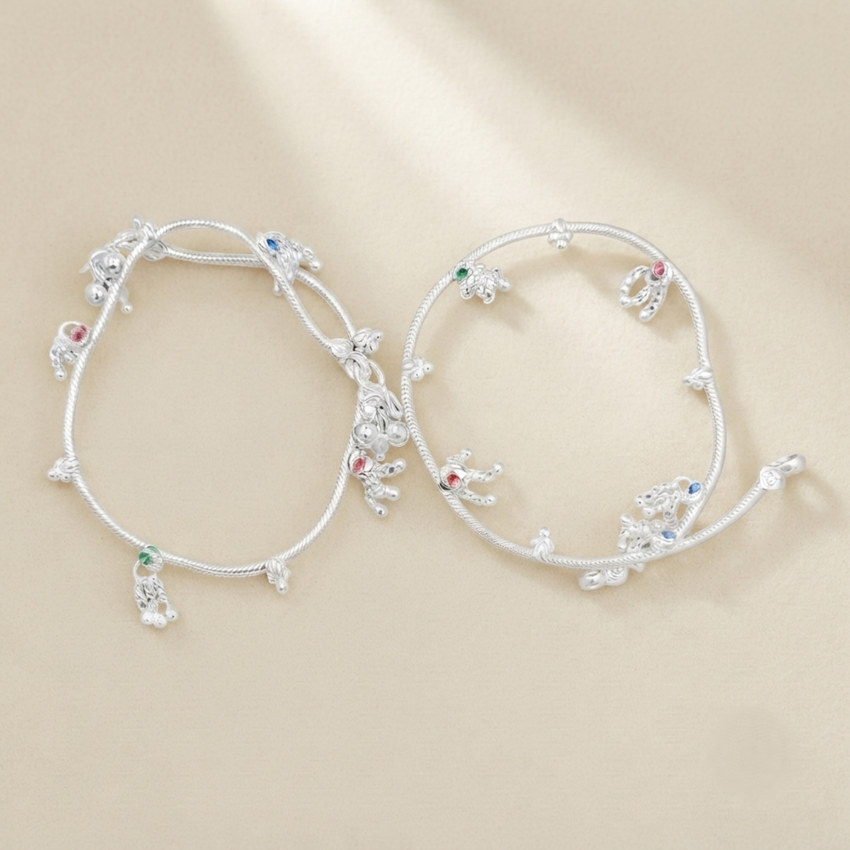 DIVYORO BEADED STONE ACCENTED SILVER ANKLET