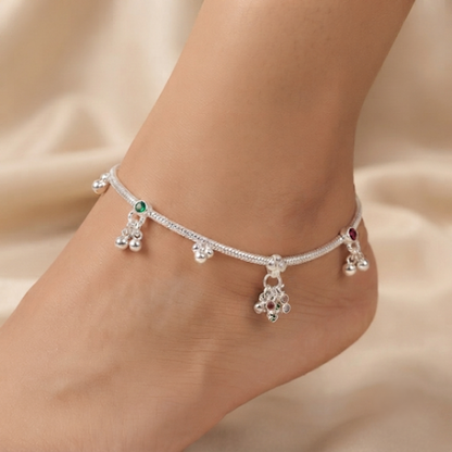 DIVYORO BEADED STONE ACCENTED SILVER ANKLET