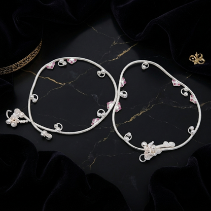 DIVYORO RUBY HEART CHARM STERLING ANKLET