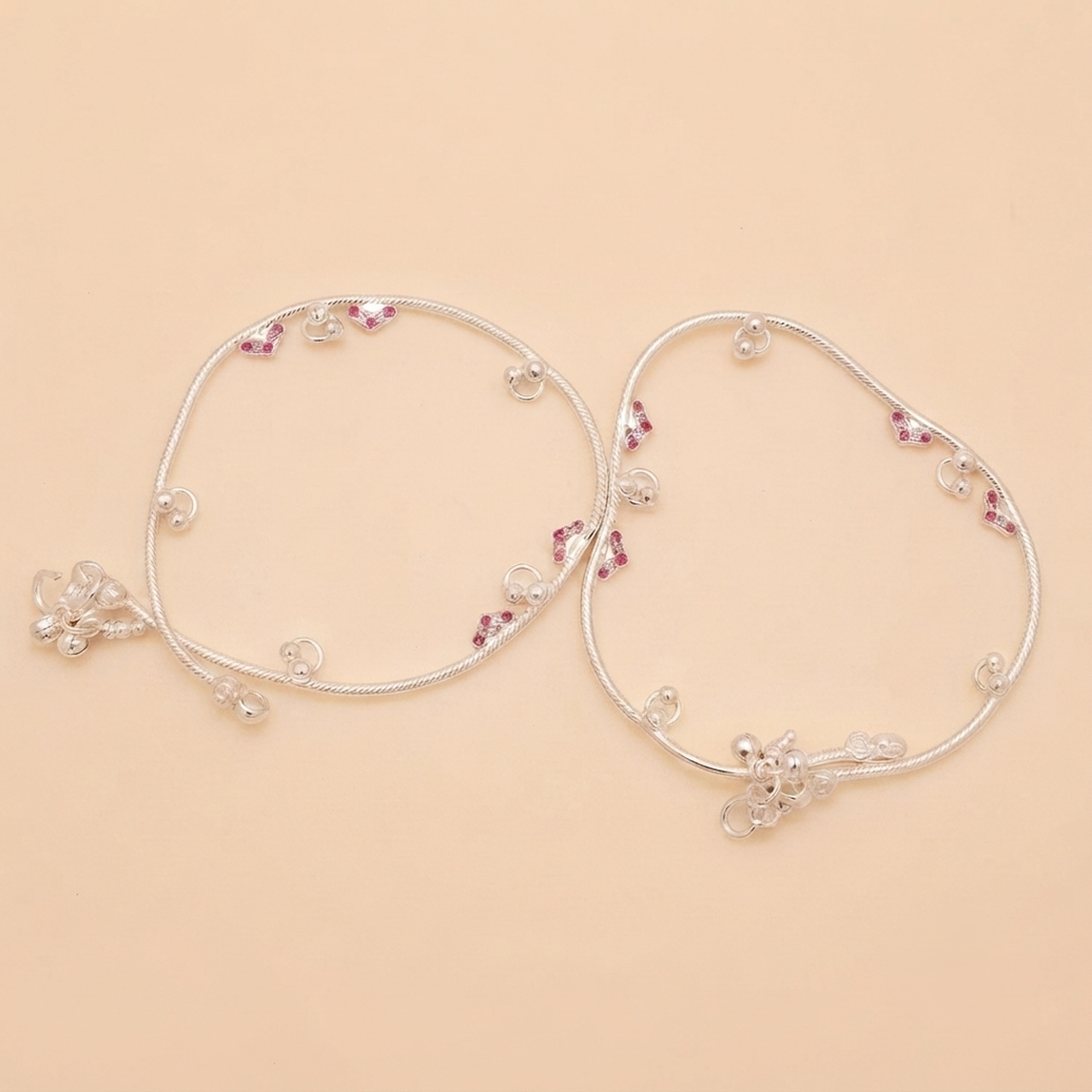 DIVYORO RUBY HEART CHARM STERLING ANKLET