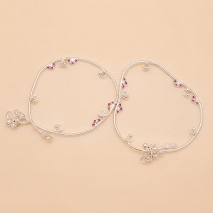 DIVYORO RUBY HEART CHARM STERLING ANKLET