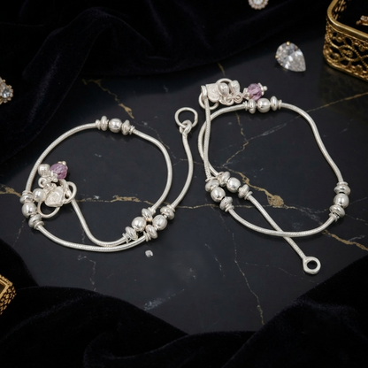 DIVYORO LAVENDER CRYSTAL CHARM STERLING ANKLET