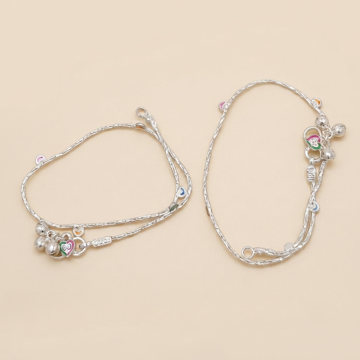 DIVYORO MULTI COLOR ENAMEL HEART STERLING ANKLET