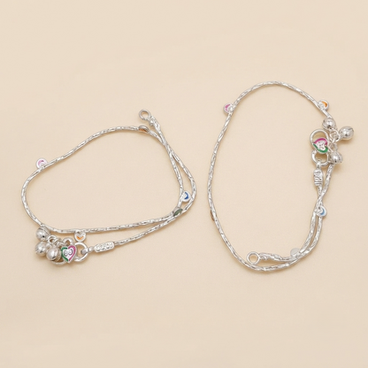 DIVYORO MULTI COLOR ENAMEL HEART STERLING ANKLET