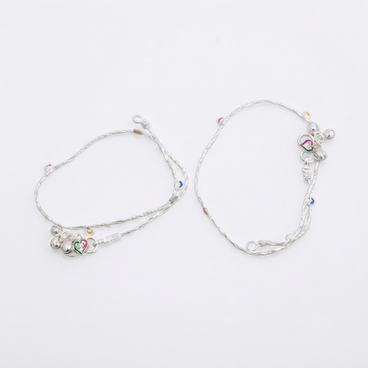 DIVYORO MULTI COLOR ENAMEL HEART STERLING ANKLET