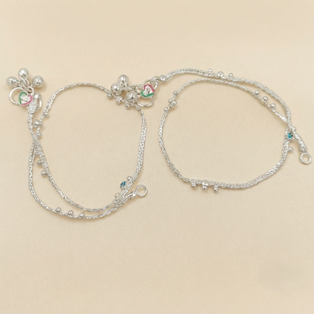 DIVYORO DUAL CHAIN HEART CHARM STERLING ANKLET