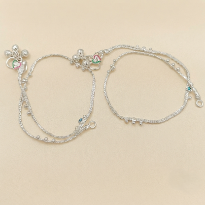 DIVYORO DUAL CHAIN HEART CHARM STERLING ANKLET