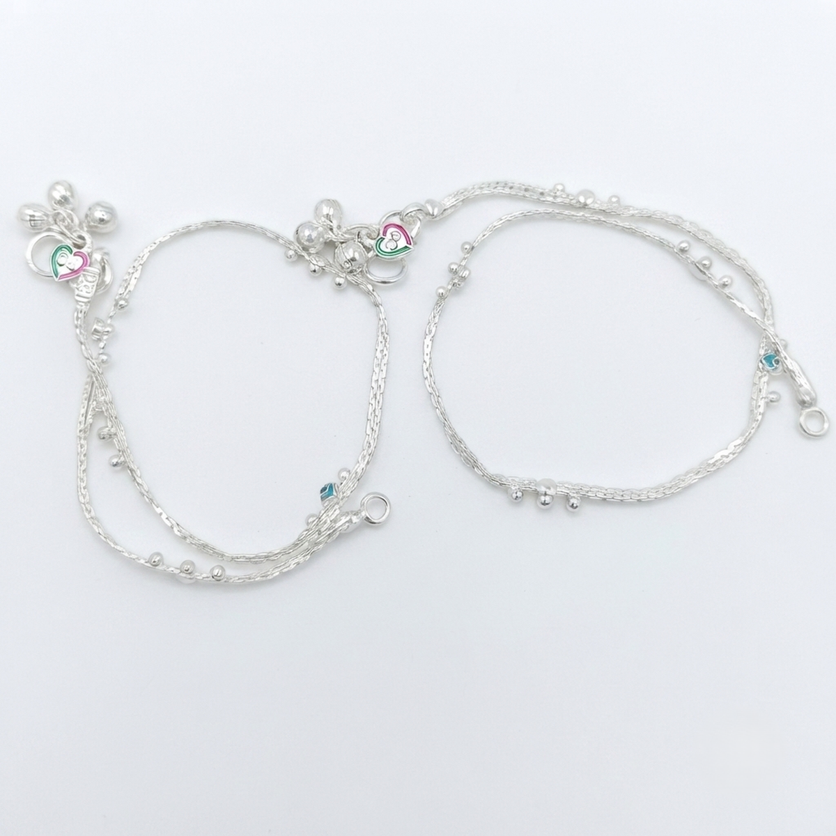 DIVYORO DUAL CHAIN HEART CHARM STERLING ANKLET