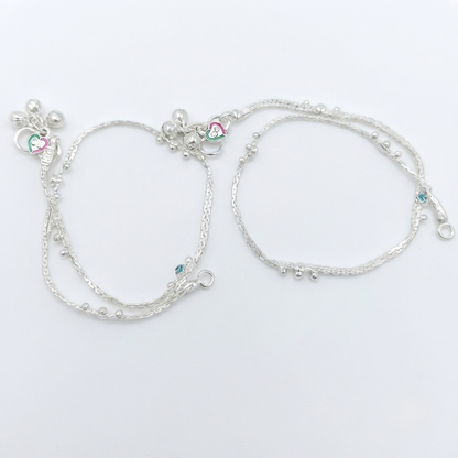 DIVYORO DUAL CHAIN HEART CHARM STERLING ANKLET