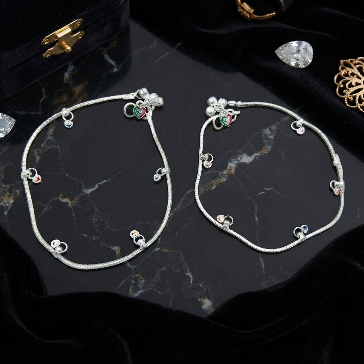 DIVYORO ENAMEL CHARM LINK STERLING ANKLET