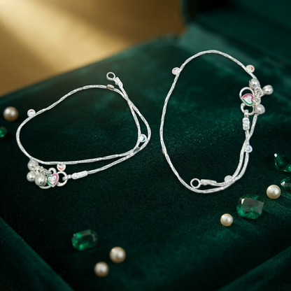 DIVYORO ENAMEL HEART BELLS SILVER ANKLET