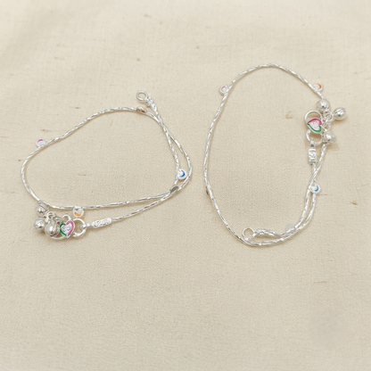 DIVYORO ENAMEL HEART BELLS SILVER ANKLET