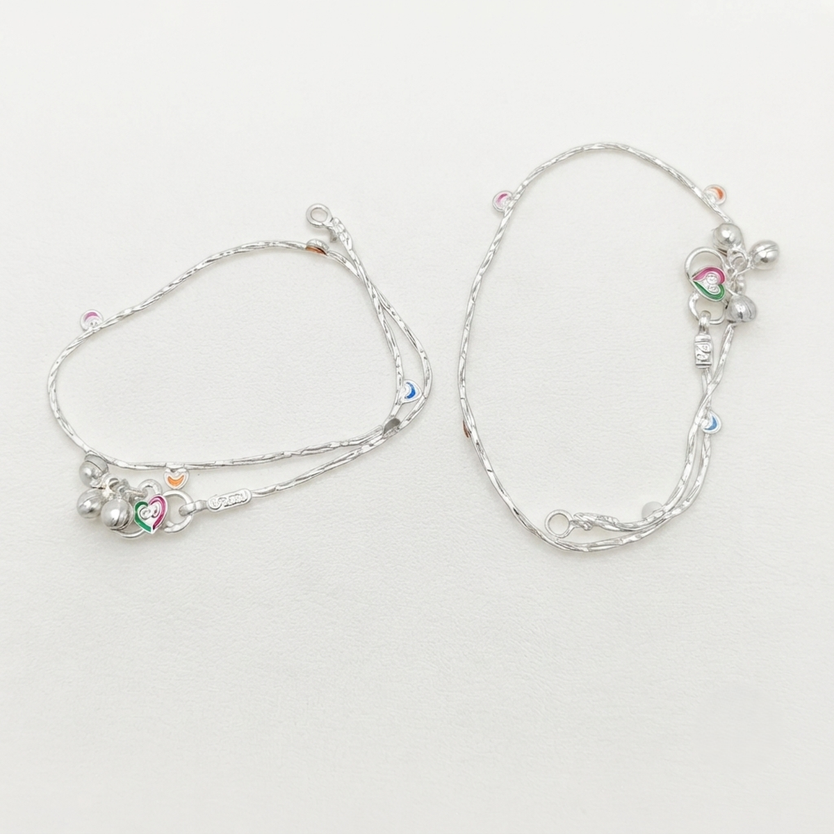 DIVYORO ENAMEL HEART BELLS SILVER ANKLET
