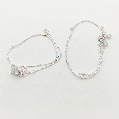 DIVYORO ENAMEL HEART BELLS SILVER ANKLET