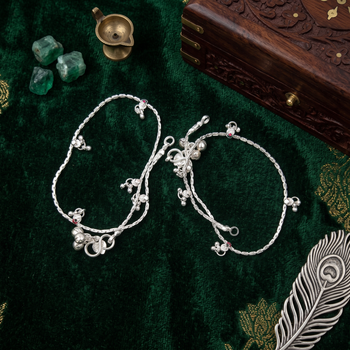 DIVYORO DELICATE HEART CLUSTER SILVER PAYAL