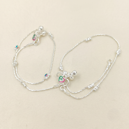 DIVYORO TRI CLUSTER SILVER ANKLET
