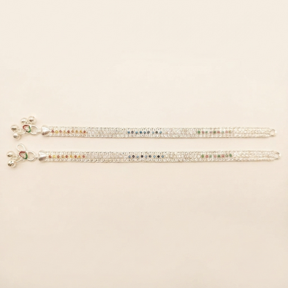 DIVYORO RANGRASIYA MULTICOLOR SILVER ANKLET