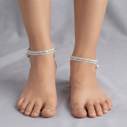 DIVYORO RANGRASIYA MULTICOLOR SILVER ANKLET