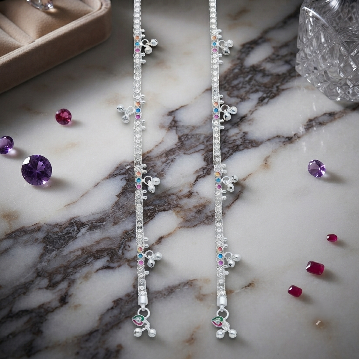 DIVYORO CLASSIC COLORFUL CHARM SILVER ANKLET