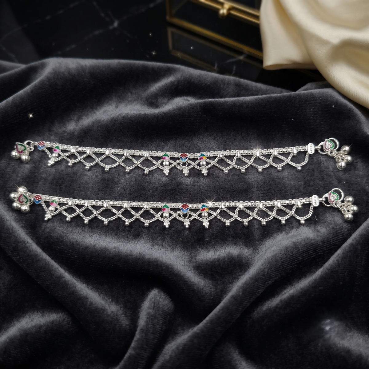 DIVYORO JHAROKHA ENAMEL SILVER ANKLET