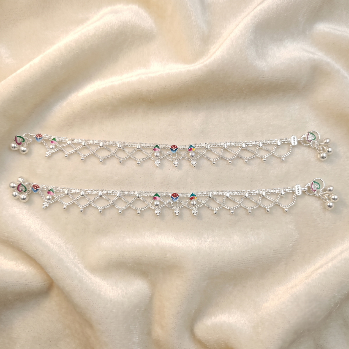 DIVYORO JHAROKHA ENAMEL SILVER ANKLET