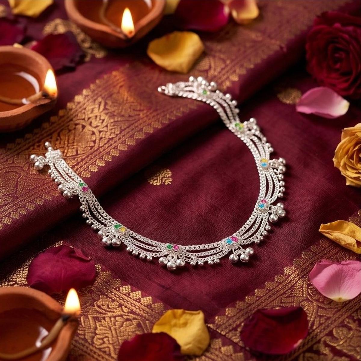 DIVYORO STERLING SILVER MULTI LAYER PAYAL