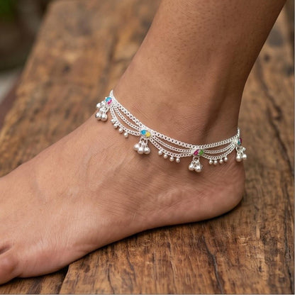 DIVYORO STERLING SILVER MULTI LAYER PAYAL