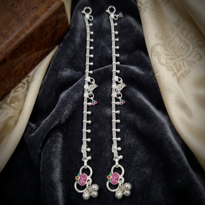 DIVYORO TEXTURED ROPE CHAIN & ENAMEL CHARM SILVER ANKLET