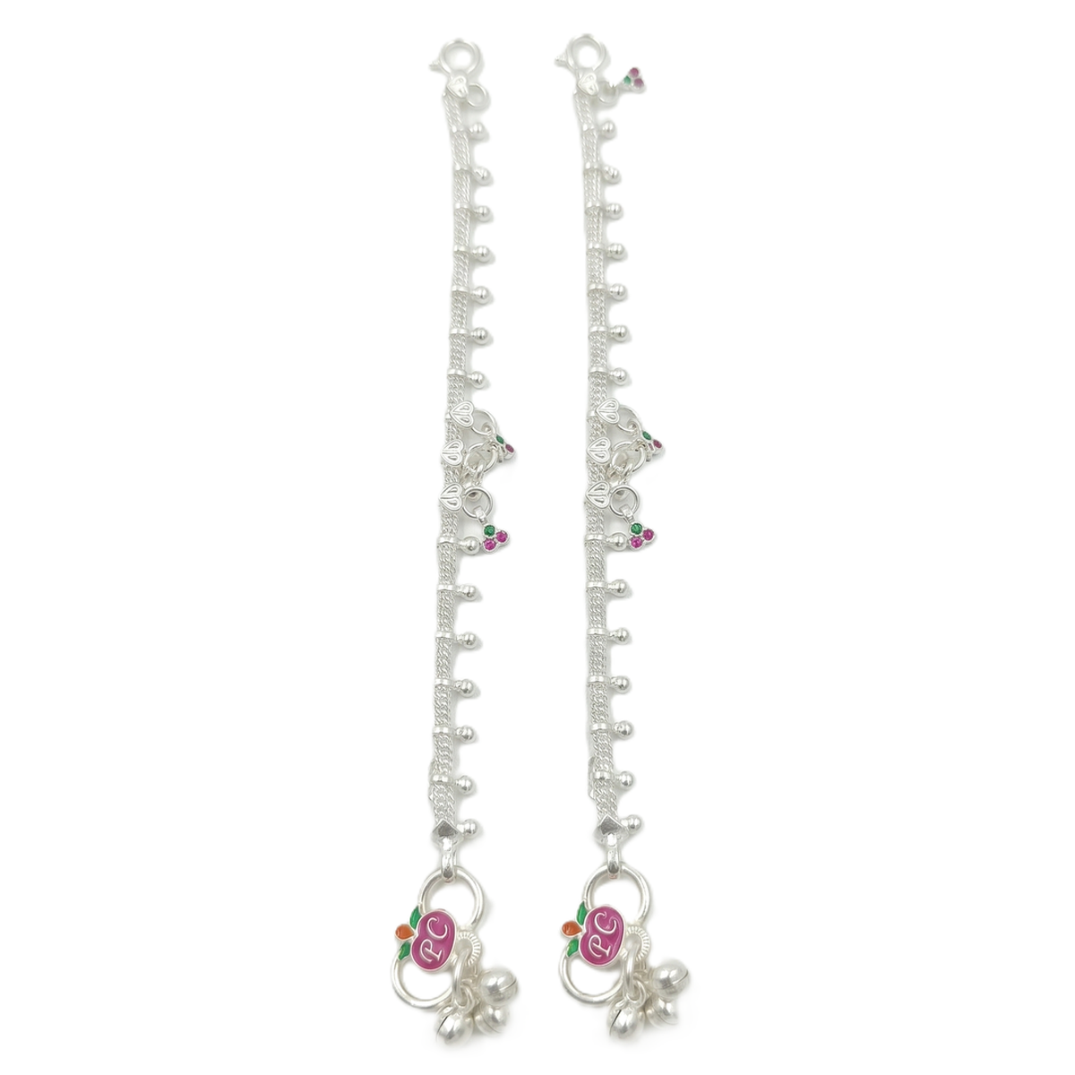 DIVYORO TEXTURED ROPE CHAIN & ENAMEL CHARM SILVER ANKLET