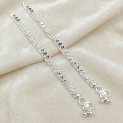 DIVYORO GEOMETRIC PYRAMID & MEENAKARI SILVER ANKLET