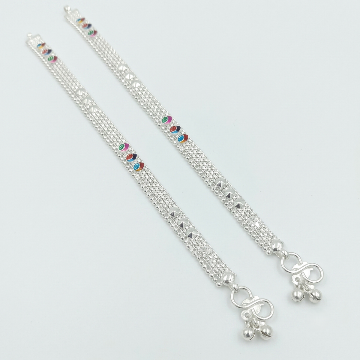 DIVYORO GEOMETRIC PYRAMID & MEENAKARI SILVER ANKLET
