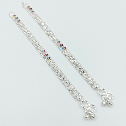 DIVYORO GEOMETRIC PYRAMID & MEENAKARI SILVER ANKLET