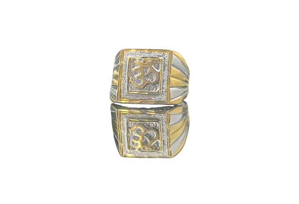 DIVYORO TWO-TONE OM TEXTURED SIGNET RING